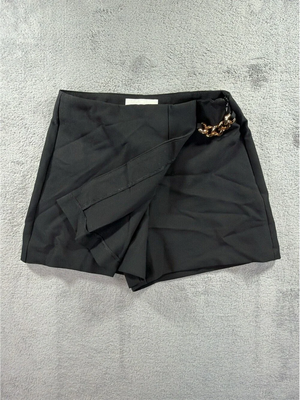 Zara Black Asymmetric Mini Skort with Gold Chain Accent